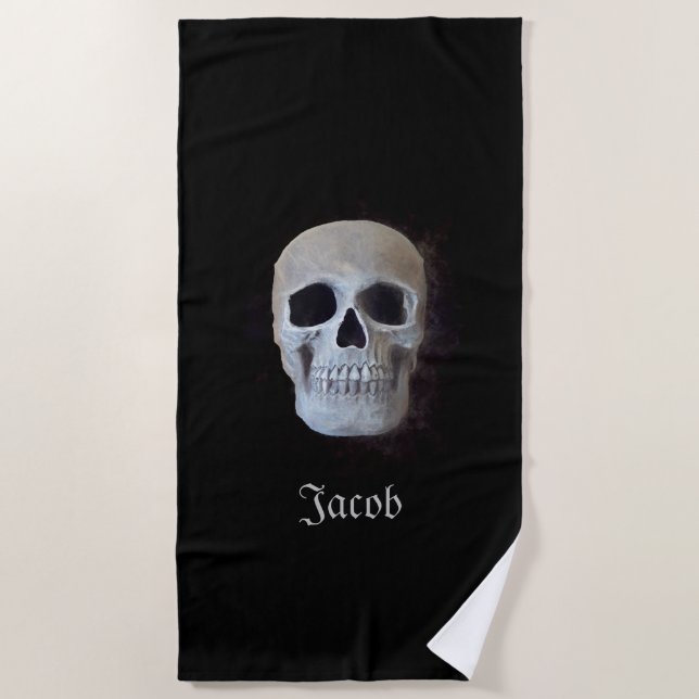 Skull Black And White Gothic Trendy Art Design Beach Towel (Front)
