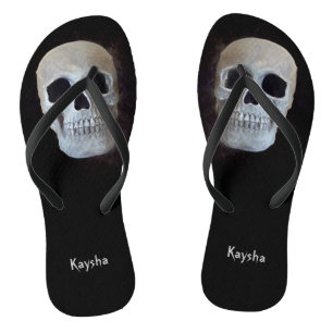 Skull Black And White Gothic Trendy Art Design Thongs