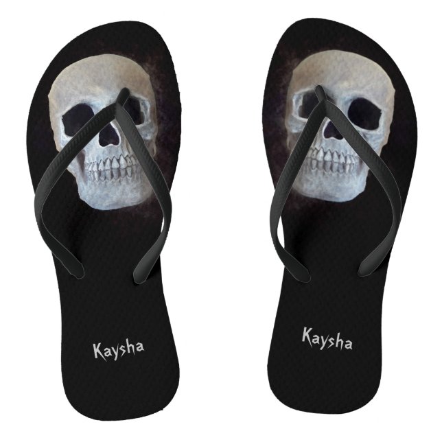 Skull Black And White Gothic Trendy Art Design Thongs (Footbed)