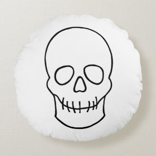 Skull - Black and White Round Cushion