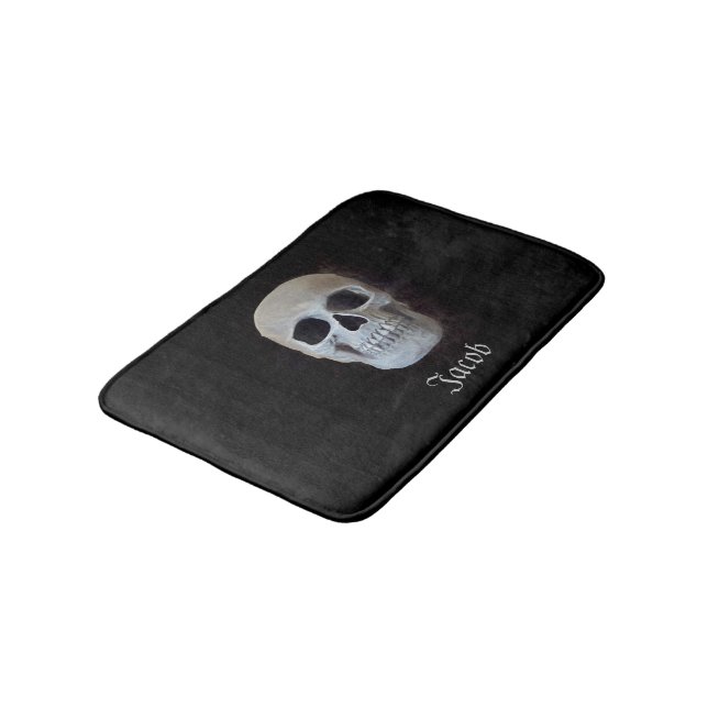 Skull Black And White Trendy Gothic Art Design Bath Mat (Angled)
