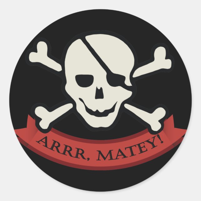 Skull - Black Classic Round Sticker, Glossy Sticker (Front)