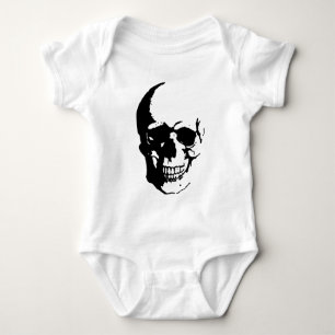 Skull - Black & White Metal Fantasy Art Baby Bodysuit