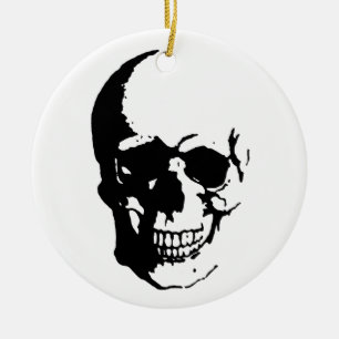 Skull - Black & White Metal Fantasy Art Ceramic Ornament
