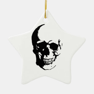 Skull - Black & White Metal Fantasy Art Ceramic Ornament