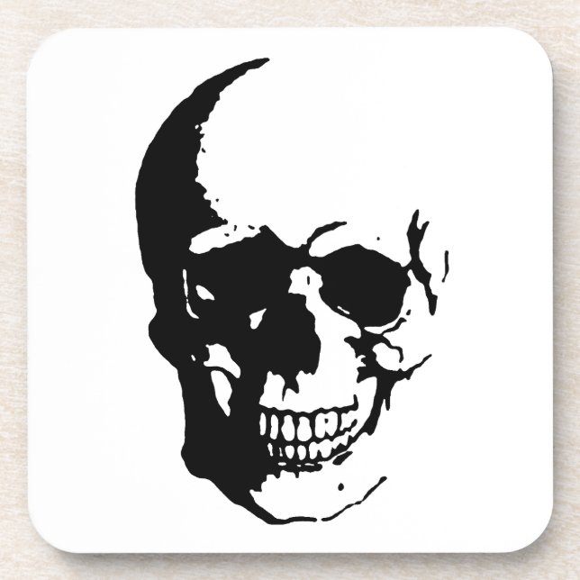 Skull - Black & White Metal Fantasy Art Coaster (Front)