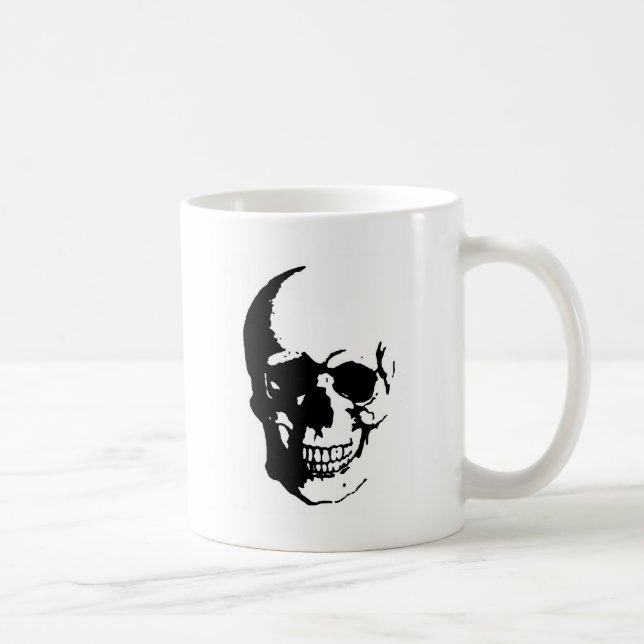 Skull - Black & White Metal Fantasy Art Coffee Mug (Right)