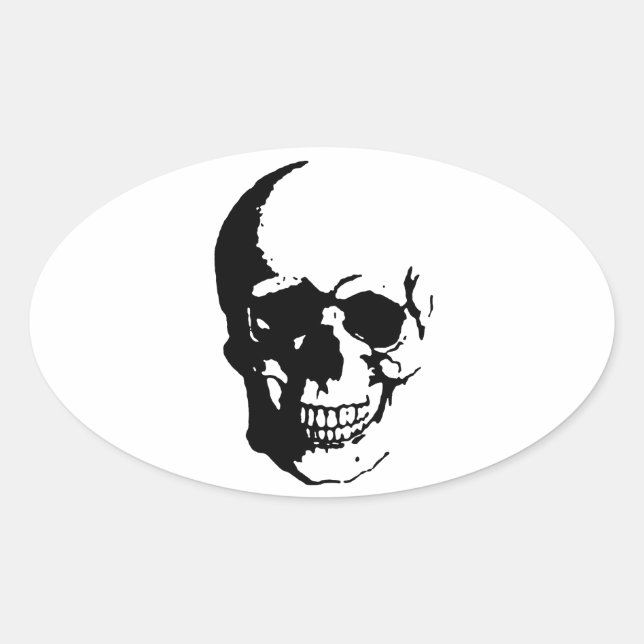 Skull - Black & White Metal Fantasy Art Oval Sticker (Front)