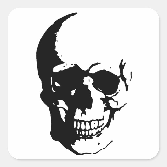 Skull - Black & White Metal Fantasy Art Square Sticker (Front)
