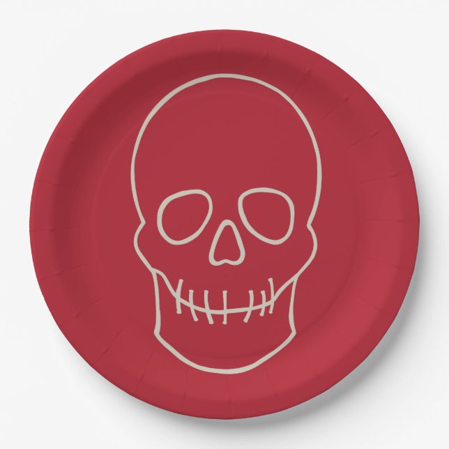 Skull - Blood Red and Bone Paper Plate (Front)