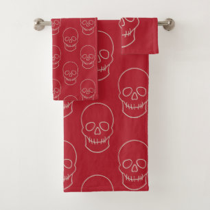 Skull - Blood Red and Bone White Bath Towel Set