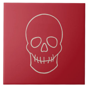 Skull - Blood Red and Bone White Ceramic Tile