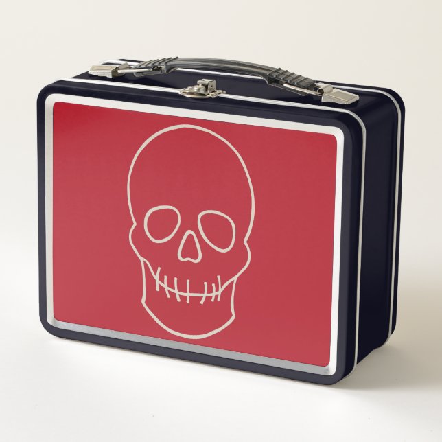Skull - Blood Red and Bone White Metal Lunch Box (Front)