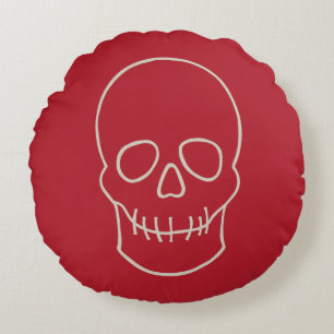 Skull - Blood Red and Bone White Round Cushion