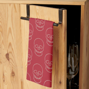 Skull - Blood Red and Bone White Tea Towel