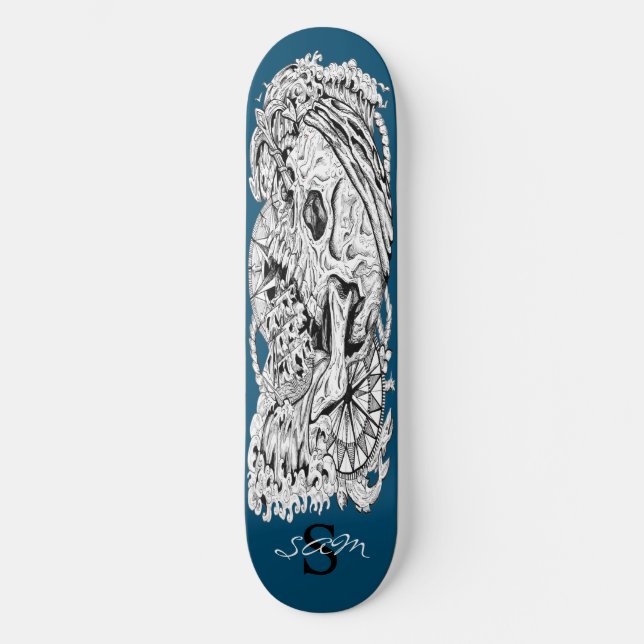 Skull Blue Anchor  Skateboard (Front)