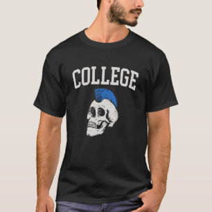 Skull Blue Mohawk Arched College Font T-Shirt