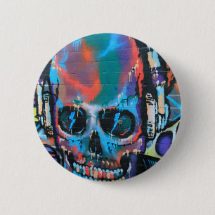 Skull, blue music Graffiti street art, urban goth 6 Cm Round Badge