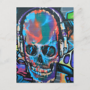 Skull, blue music Graffiti street art, urban goth Postcard