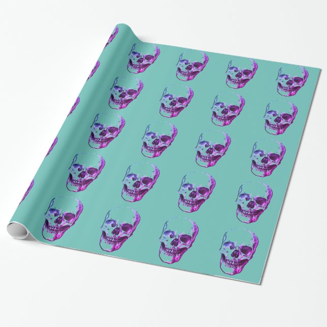 Skull Blue Wrapping Paper (Unrolled)