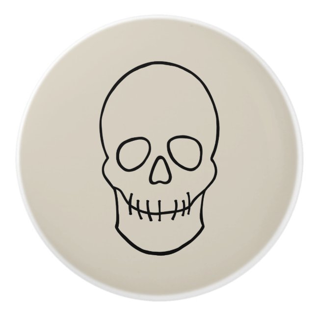 Skull - Bone White and Bat Black Ceramic Knob (Front)