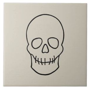 Skull - Bone White and Bat Black Ceramic Tile