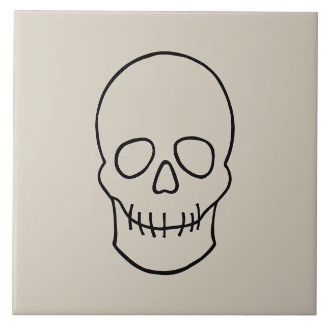 Skull - Bone White and Bat Black Ceramic Tile (Front)