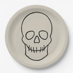 Skull - Bone White and Bat Black Paper Plate
