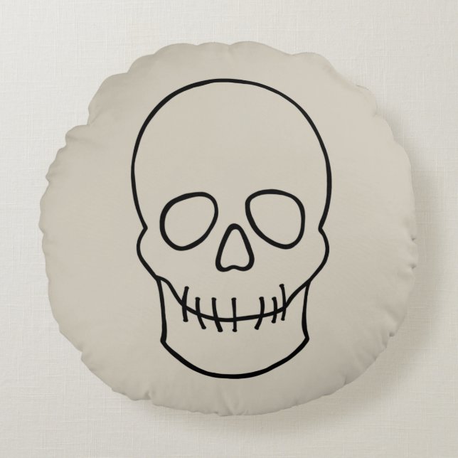 Skull - Bone White and Bat Black Round Cushion (Front)