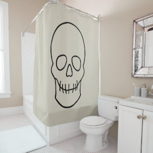 Skull - Bone White and Bat Black Shower Curtain
