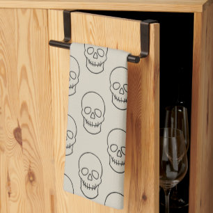 Skull - Bone White and Bat Black Tea Towel