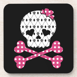 Skull & Bones Fleur-de-lis Pink Polka Dot Coaster