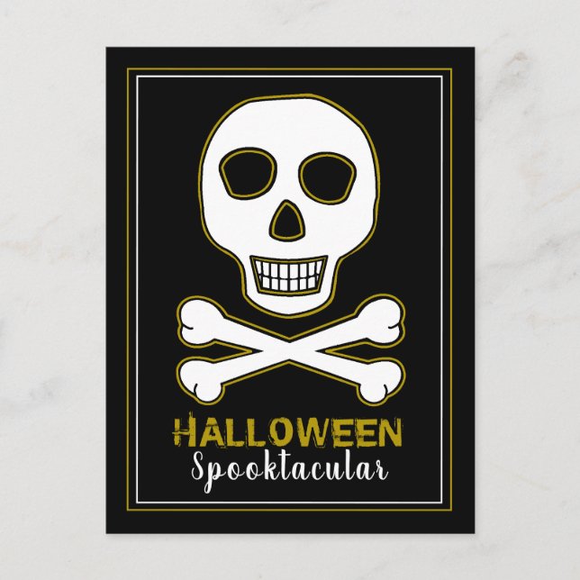 Skull & Bones, Gold Halloween Party Invitation (Front)