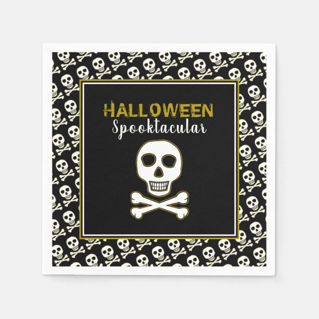 Skull & Bones, Gold Halloween Party Napkin (Front)