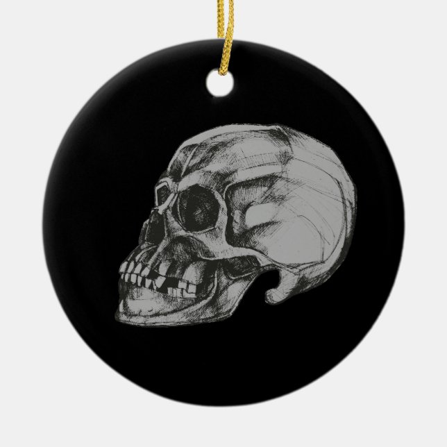 Skull & Bones Halloween Ceramic Ornament (Front)