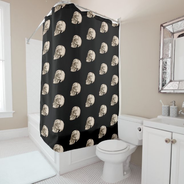 Skull & Bones Halloween Shower Curtain (In Situ)