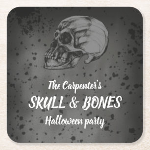 Skull & Bones Halloween Square Paper Coaster