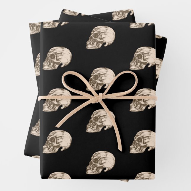 Skull & Bones Halloween Wrapping Paper Sheet (In situ)