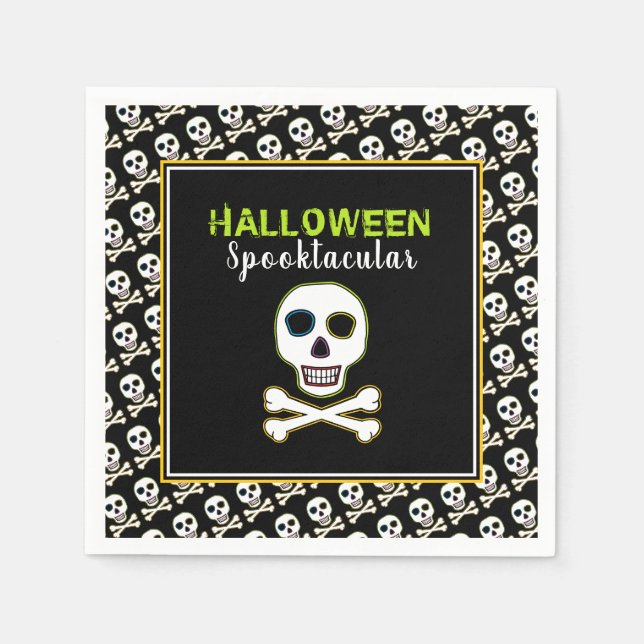 Skull & Bones, Neon Halloween Party Napkin (Front)