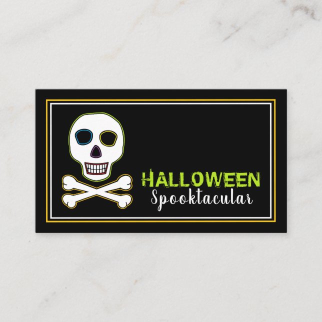 Skull & Bones, Neon Halloween Party Ticket Invite (Front)