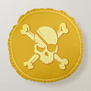 Skull & Bones Pirate Dubloon Coin Treasure Round Cushion