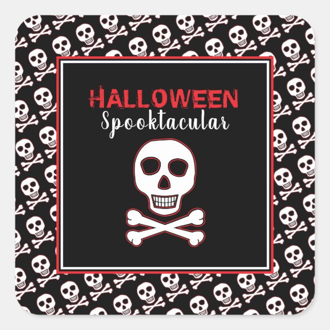 Skull & Bones, Red Halloween Party Square Sticker (Front)