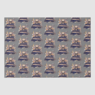 Skull Books Grey Gold Roses Pattern Halloween Tissue Paper