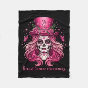 Skull Breast Cancer Awareness Skeleton Women Pink Fleece Blanket