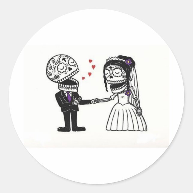 Skull Bridal Couple Classic Round Sticker (Front)
