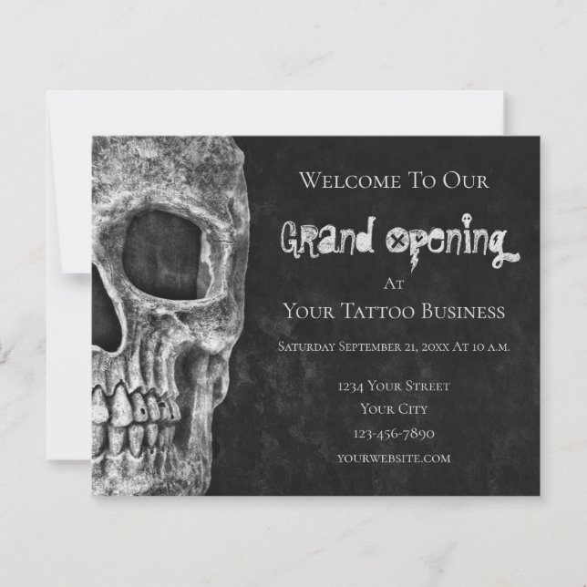 Skull Budget Grand Opening Black White Tattoo Shop (Front)