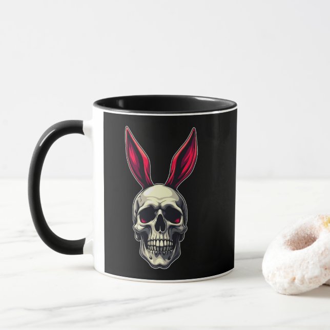 Skull Bunny – Dark Easter Art - caneca Mug (With Donut)