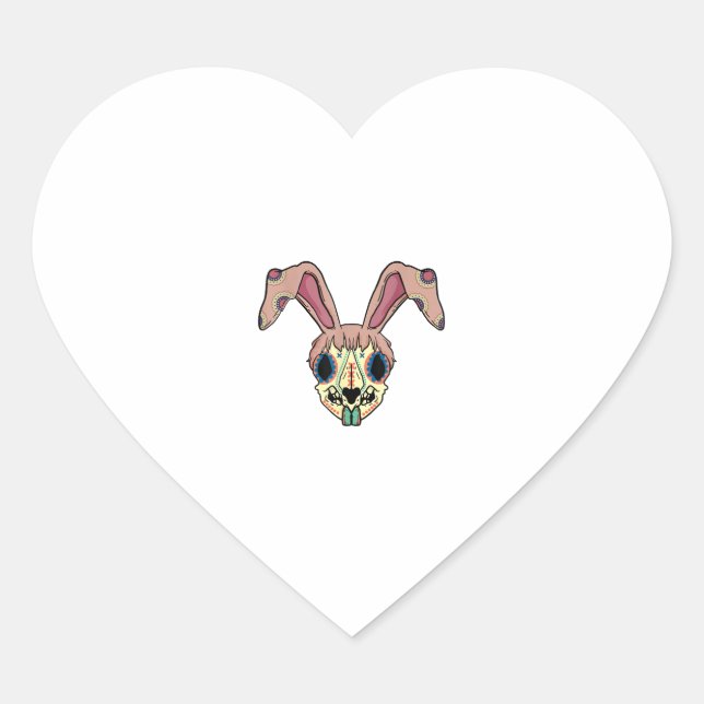 Skull Bunny Ears Easter Cute Skeleton Rabbit Sprin Heart Sticker (Front)