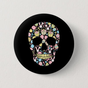 Skull Bunny Easter Egg Easter Day Womens Mens Kids 6 Cm Round Badge
