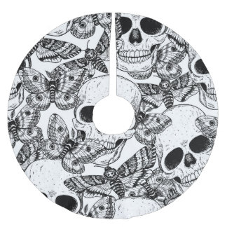 Skull, butterflies: hand-drawn vintage pattern brushed polyester tree skirt